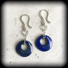 Load image into Gallery viewer, Lapis Lazuli earrings Gemstone earrings Blue earrings Egyptian earrings Dangle arrings 6mm plug dangles 8mm tunnel dangles Gauged earrings