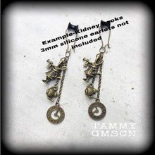 Load image into Gallery viewer, Alice in Wonderland, Ear weights, 6 gauge weights, March Hare, Tunnel dangles, Plug dangles, Hanging gauges, Gauged earrings, 8g, 6g, 4g, 2g