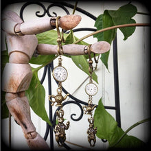 Load image into Gallery viewer, 2 gauge tunnel dangles, 0 g, 00 g, Alice in Wonderland, Ear weights, Bronze weights, Plug dangles, Rabbit, Hanging gauges, Gauged earrings