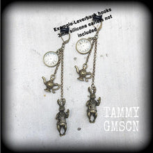 Load image into Gallery viewer, 2 gauge tunnel dangles, 0 g, 00 g, Alice in Wonderland, Ear weights, Bronze weights, Plug dangles, Rabbit, Hanging gauges, Gauged earrings