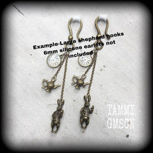 Load image into Gallery viewer, 2 gauge tunnel dangles, 0 g, 00 g, Alice in Wonderland, Ear weights, Bronze weights, Plug dangles, Rabbit, Hanging gauges, Gauged earrings