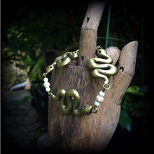 Load image into Gallery viewer, Damballah bracelet Voodoo bracelet Bronze bracelet Snake Bracelet Voodoo 'Ascending Snake' bracelet with bone white howlite stone beads