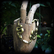 Load image into Gallery viewer, Damballah bracelet Voodoo bracelet Bronze bracelet Snake Bracelet Voodoo 'Ascending Snake' bracelet with bone white howlite stone beads