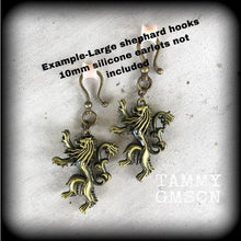 Load image into Gallery viewer, Rampant Lion earrings, House Lannister, Game of Thrones earrings, English lion earrings, Ear weights, Bronze weights, Tunnel earrings 0g 00g
