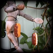 Load image into Gallery viewer, Donut earrings Chocolate donut Long johns Cake jewelry Bakery food Tunnel earrings Plug earrings Ear hangers Tunnel dangles Gauged earrings