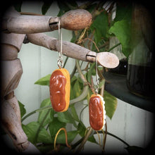 Load image into Gallery viewer, Donut earrings Chocolate donut Long johns Cake jewelry Bakery food Tunnel earrings Plug earrings Ear hangers Tunnel dangles Gauged earrings