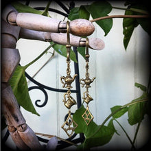 Load image into Gallery viewer, 2 gauge tunnel dangles Alice in Wonderland Ear weights 6mm ear hangers Gauged earrings 8mm plug dangles 0 gauge plug earrings 4mm 3mm Gauges