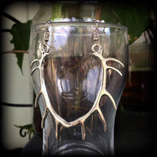 Load image into Gallery viewer, Antler earrings, Goddess earrings, Artemis jewelry, Pagan jewelry, Pan earrings, Saggitarius earrings, Nature Jewelry, Tunnel earrings