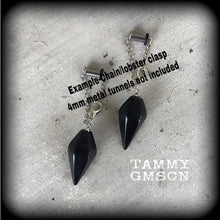 Load image into Gallery viewer, 6 gauge earrings for stretched lobes 2 gauge Black Onyx ear weights 3mm Ear hangers 5mm Tunnel dangles Gauged earrings 00g 0g Hanging gauges