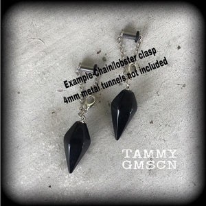 6 gauge earrings for stretched lobes 2 gauge Black Onyx ear weights 3mm Ear hangers 5mm Tunnel dangles Gauged earrings 00g 0g Hanging gauges