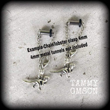 Load image into Gallery viewer, 6 gauge, 0 gauge, Dinosaur ear hangers, Dinosaur jewelry, Jurassic earrings, Parasaurolophus, Tunnel dangles, Plug dangles, Hanging gauges