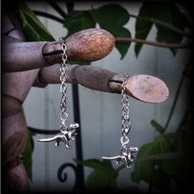 Load image into Gallery viewer, 6 gauge, 0 gauge, Dinosaur ear hangers, Dinosaur jewelry, Jurassic earrings, Parasaurolophus, Tunnel dangles, Plug dangles, Hanging gauges