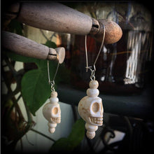 Load image into Gallery viewer, Skull earrings Day of the Dead earrings Halloween earrings Frost Bite earrings Gothic jewelry Skull ear hangers Tunnel earrings Plug earring