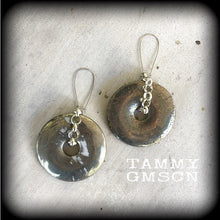 Load image into Gallery viewer, Pyrite earrings, Gemstone earrings, Organic earrings, Stone earrings, Earrings to stretch up with, Tunnel earrings, Plug earrings, Gauges