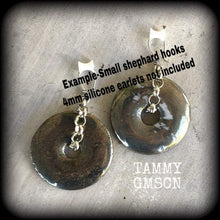 Load image into Gallery viewer, Pyrite ear weights, 0 gauge weights, 2 gauge, 6mm, Ear hangers, Stone weights, Hanging gauges, Tunnel dangles, Gauged earrings, Plug dangles