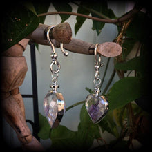 Load image into Gallery viewer, Amethyst ear hangers Heart plug earrings Gemstone weights Gauged earrings Plug dangles Dangly plugs Tunnel dangles Tunnel earrings 00g 0g 2g