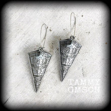Load image into Gallery viewer, Star Wars earrings, Imperial Star Destroyer, Tunnel earrings, Sci Fi earrings, Nerd earrings, Gifts for geeks, Tunnel earrings,Plug earrings
