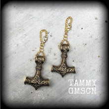Load image into Gallery viewer, Thors Hammer earrings, Tunnel earrings, Plug earrings, Earrings for stretched ears, Rune jewelry, Viking weights, Norse earrings, 00g 0g 2g