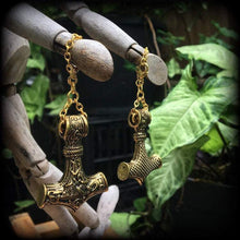 Load image into Gallery viewer, Thors Hammer earrings, Tunnel earrings, Plug earrings, Earrings for stretched ears, Rune jewelry, Viking weights, Norse earrings, 00g 0g 2g