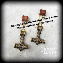 Load image into Gallery viewer, Thors Hammer earrings Rune Viking Plug earrings Occult Viking Norse Esoteric Gauged earrings Pierced ears Tunnel dangles Ear weights 00g 0g