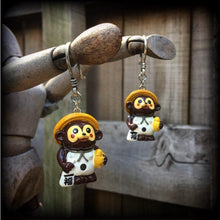 Load image into Gallery viewer, Tanuki earrings, Japanese earrings, Raccoon earrings, Kitsch earrings, Tunnel earrings for stretched ears, Plug earrings, Gauged earrings 8g