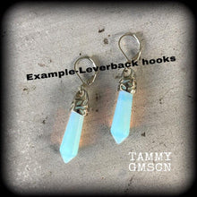 Load image into Gallery viewer, Moonstone earrings Opalite earrings Gemstone earrings Chakra jewelry Crystal jewelry Stone earrings Plug dangles Tunnel earrings Gauges 8g