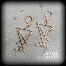 Load image into Gallery viewer, Lucifer earrings, Sigil jewelry, Magick earrings, Wicca, Occult jewelry, Temple of Set, Esoteric, Plug earrings, Tunnel earrings, Gauges 2g