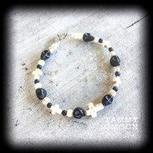 Load image into Gallery viewer, Skull bracelet Voodoo bracelet Inverted Cross bracelet Baron Samedi bracelet Skull jewelry Halloween Los Muertos Day of the Dead Santeria