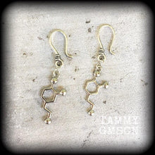 Load image into Gallery viewer, Dopamine molecule ear hangers 8 gauge 3mm 6 gauge 4 gauge 2 gauge 00 gauge ear weights Tunnel earrings Tunnel dangles Plug dangles Gauges 0g