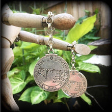 Load image into Gallery viewer, Sigil earrings, Pentacle of the Moon, Moon Talisman, Occult jewelry, 10mm gauges, Esoteric earrings, Seal of Solomon, Tunnel dangles, Gauges