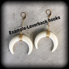 Load image into Gallery viewer, Artemis earrings, Double Horn earrings, Boho earrings, Dangle earrings, Goddess earrings, Moon earrings, Gauged earrings, For pierced ears