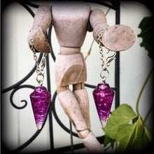 Load image into Gallery viewer, 4mm Crystal ear hangers, 6 gauge Pendulum ear weights, Gemstone Plug dangles, Tunnel dangles, Hanging gauges, Gauged earrings 00g 0g 2g 4g