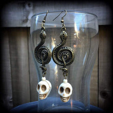 Load image into Gallery viewer, Damballah earrings, Skull earrings, Snake jewelry, Voodoo earrings, Vodou, Loa jewelry, Damballah jewelry, Danballa, Snake earrings, Voodou