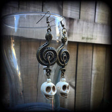 Load image into Gallery viewer, Damballah earrings, Skull earrings, Snake jewelry, Voodoo earrings, Vodou, Loa jewelry, Damballah jewelry, Danballa, Snake earrings, Voodou
