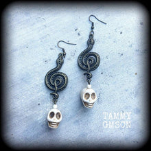Load image into Gallery viewer, Damballah earrings, Skull earrings, Snake jewelry, Voodoo earrings, Vodou, Loa jewelry, Damballah jewelry, Danballa, Snake earrings, Voodou