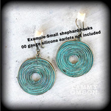 Load image into Gallery viewer, Patina earrings, Bronze earrings, Lovecraft earrings, Vertigo earrings, Boho earrings, Infinity earrings, Tunnel dangles, Plug earrings