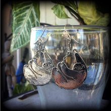 Load image into Gallery viewer, Sloth earrings, Animal earrings, Sloth jewelry, Pet earrings, Plug earrings, Pet jewelry, Tunnel earrings, Gauged earrings, For pierced ears