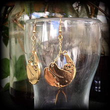 Load image into Gallery viewer, Sloth earrings, Animal earrings, Sloth jewelry, Hipster earrings, Pet earrings, Plug earrings, Pet jewelry, Tunnel earrings, 10g, 12g, 14g