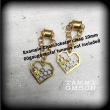 Load image into Gallery viewer, Bee hive ear weights, Hexagon ear hangers, Geometric weights, Insect ear weights, Tunnel dangles, Plug dangles, Hanging gauges, 2g, 0g, 00g