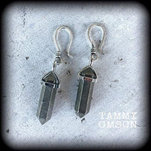 Load image into Gallery viewer, Pyrite earrings, Gemstone dangle earrings, Stone earrings, Dangle earrings, Boho earrings, Plug earrings, Gauged earrings, Tunnel dangles
