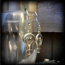 Load image into Gallery viewer, Light bulb earrings, Electricity earrings, Edison, Tesla earrings, Science jewellery, Tunnel earrings, Plug earrings, Nerd earrings