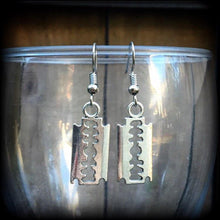 Load image into Gallery viewer, Razor blade earrings Weapons jewelry Punk Skinhead Tunnel earrings Plug dangles Punk jewelry Riot Grrl jewelry Gauges Feminism Feminist 2g