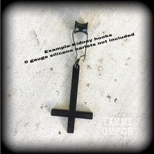 Load image into Gallery viewer, Single earring, Black inverted Cross earring, Satanic jewelry, Evil, Gothic, Esoteric, Occult jewelry, Tunnel earring, Plug dangle, CoS, TOS