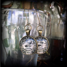 Load image into Gallery viewer, Ouija earrings Occult earrings Sigil earrings Esoteric earrings Clairvoyant jewelry Witchy earrings Chiromancy Tunnel dangles Plug gauges 2g