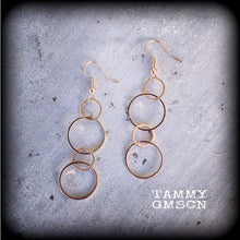 Load image into Gallery viewer, Minimalist earrings, Circle drop earrings, Tiered circle earrings, Geometric jewelry, Gifts for her, French hooks, Pierced ears, Gauges