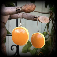 Load image into Gallery viewer, Dorayaki, Pancake earrings, Kawaii jewelry, Pikelet, Japanese food, Junk food, Tunnel earrings, Food jewelry, Plug earrings, Tunnel dangles