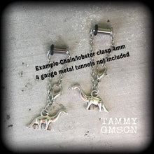 Load image into Gallery viewer, Dinosaur 3mm ear hangers Diplodocus 8 gauge tunnel earrings Tunnel dangles 6 guage earrings 4mm plug dangles 6mm ear hangers 8mm 10mmgauges