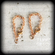 Load image into Gallery viewer, DIY Chain and Lobster Clasp, 2 gauge, 0 gauge, 5mm, 4 gauge, Stretched ears, Boho rose gold Chain and Lobster Clasp, Ear hanger, Tunnel dang