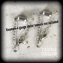 Load image into Gallery viewer, DIY Tunnel dangles Plug dangles Chain and Lobster Clasp 4 gauge 2 gauge 0 gauge 12mm 14mm 16mm Antique Silver Clasps Ear hangers Ear weights