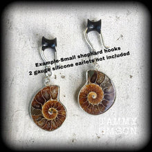 Load image into Gallery viewer, Ammonite earrings Nautilus earrings Fossil earrings Sacred Geometry Fibonacci Dangle earrings Tunnel earrings Science earrings Plug earrings